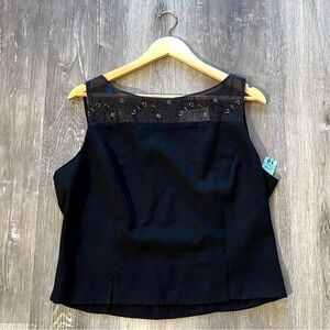 Vintage Dani Max | Navy Sheer Lace Neck Sleeveless Blouse | Size 16 | NWT